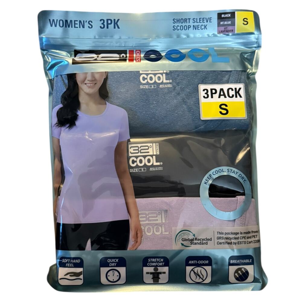 32 Degrees Cool Quick Dry Stretch 3 T Shirts Small